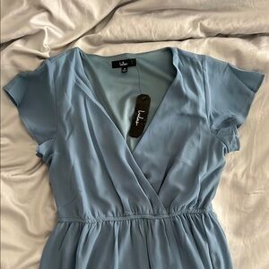 Lulu's Blue Flutter Sleeve Maxi Sundress